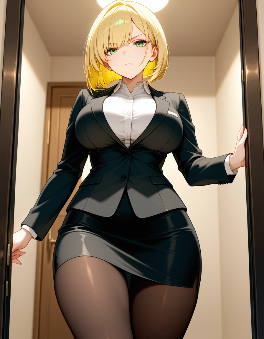 1girl, blonde hair, solo, breasts, pantyhose, skirt · Yamete.gg
