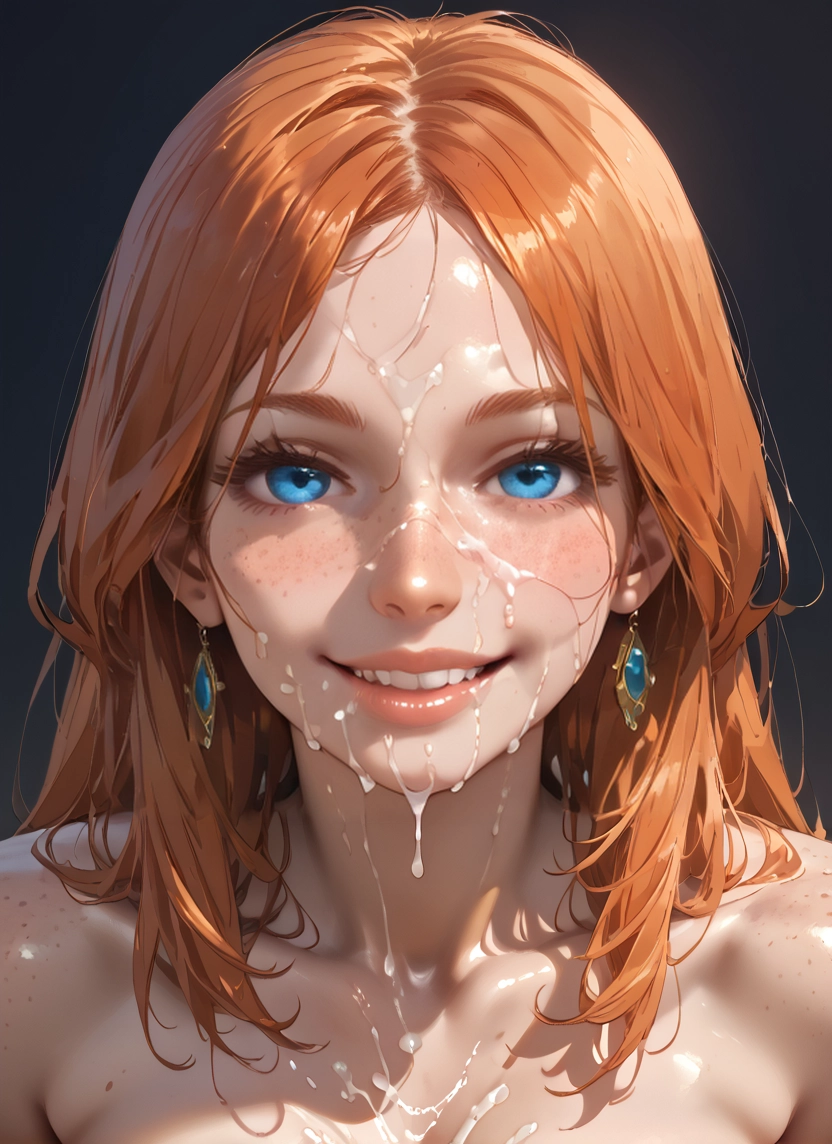 1girl, solo, earrings, jewelry, facial, cum · Yamete.gg