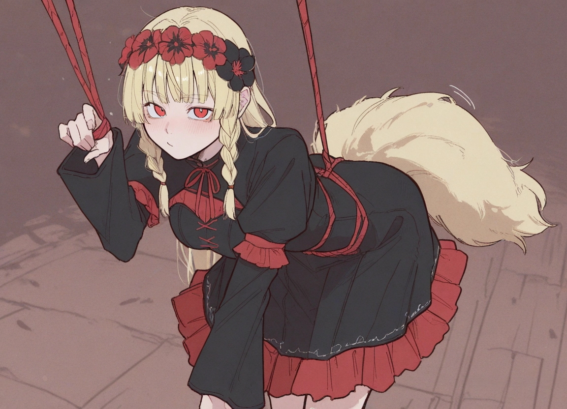 1girl, layered sleeves, dress, blonde hair, solo, braid