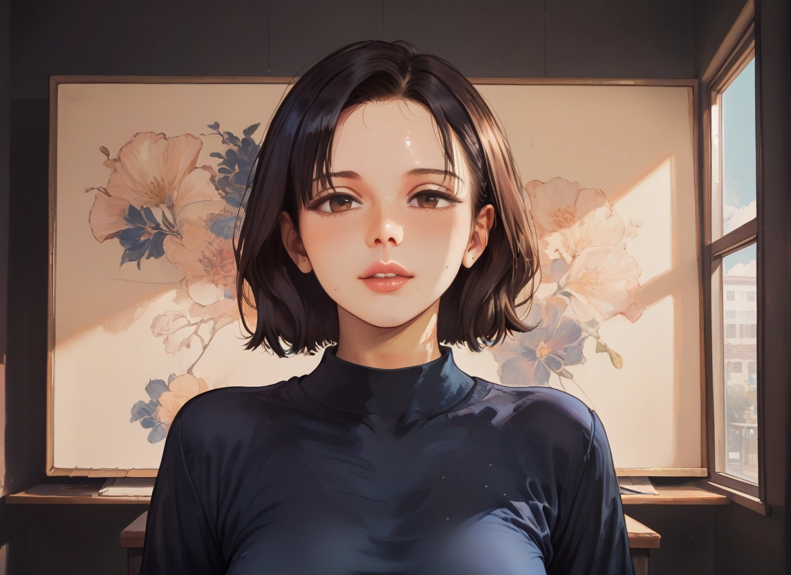 1girl, solo, looking at viewer, brown eyes, short hair, window · Yamete.gg