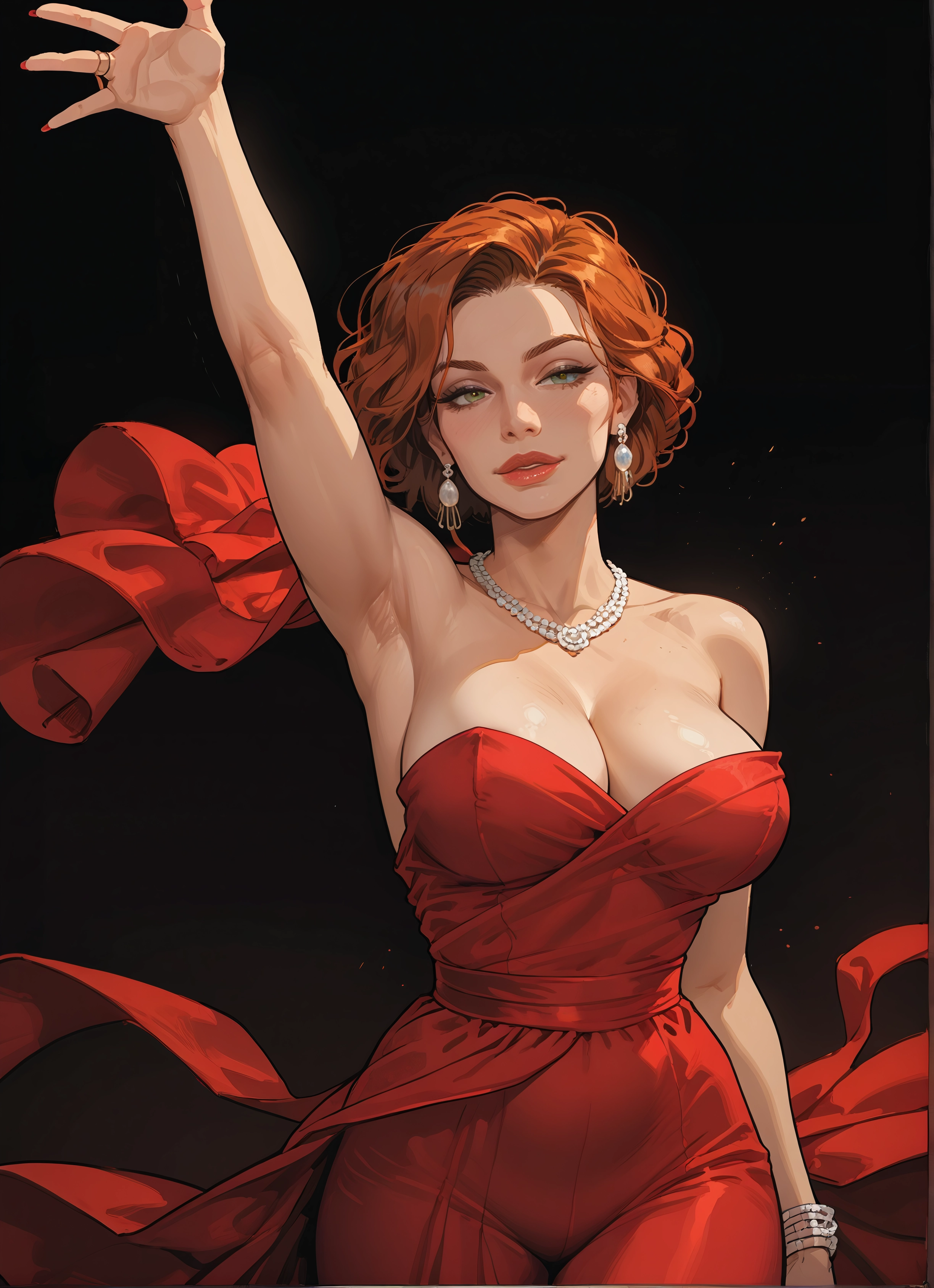 1girl, breasts, jewelry, dress, earrings, cleavage · Yamete.gg