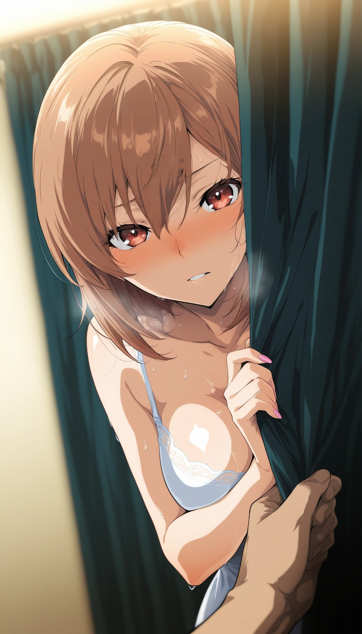 1girl, breasts, blush, looking at viewer, brown hair, red eyes · Yamete.gg