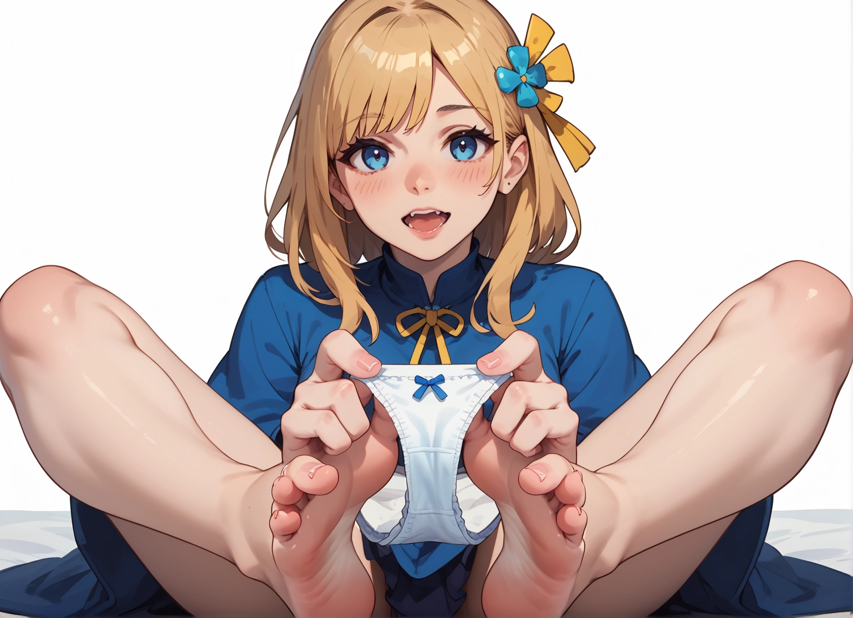 1girl, underwear, panties, barefoot, feet, blue eyes · Yamete.gg