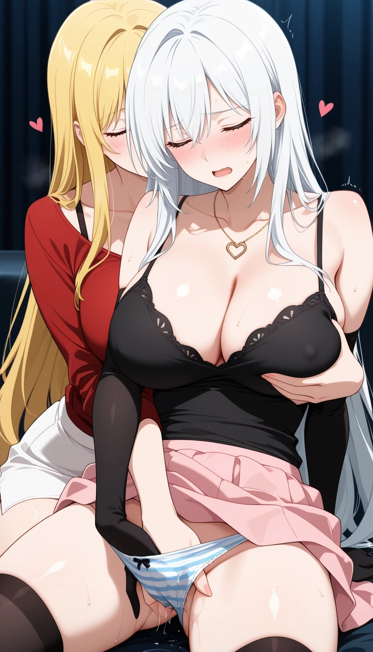 breasts, 2girls, fingering, multiple girls, yuri, striped · Yamete.gg