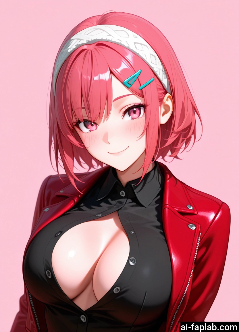 breasts, 1girl, solo, smile, jacket, hair ornament · Yamete.gg