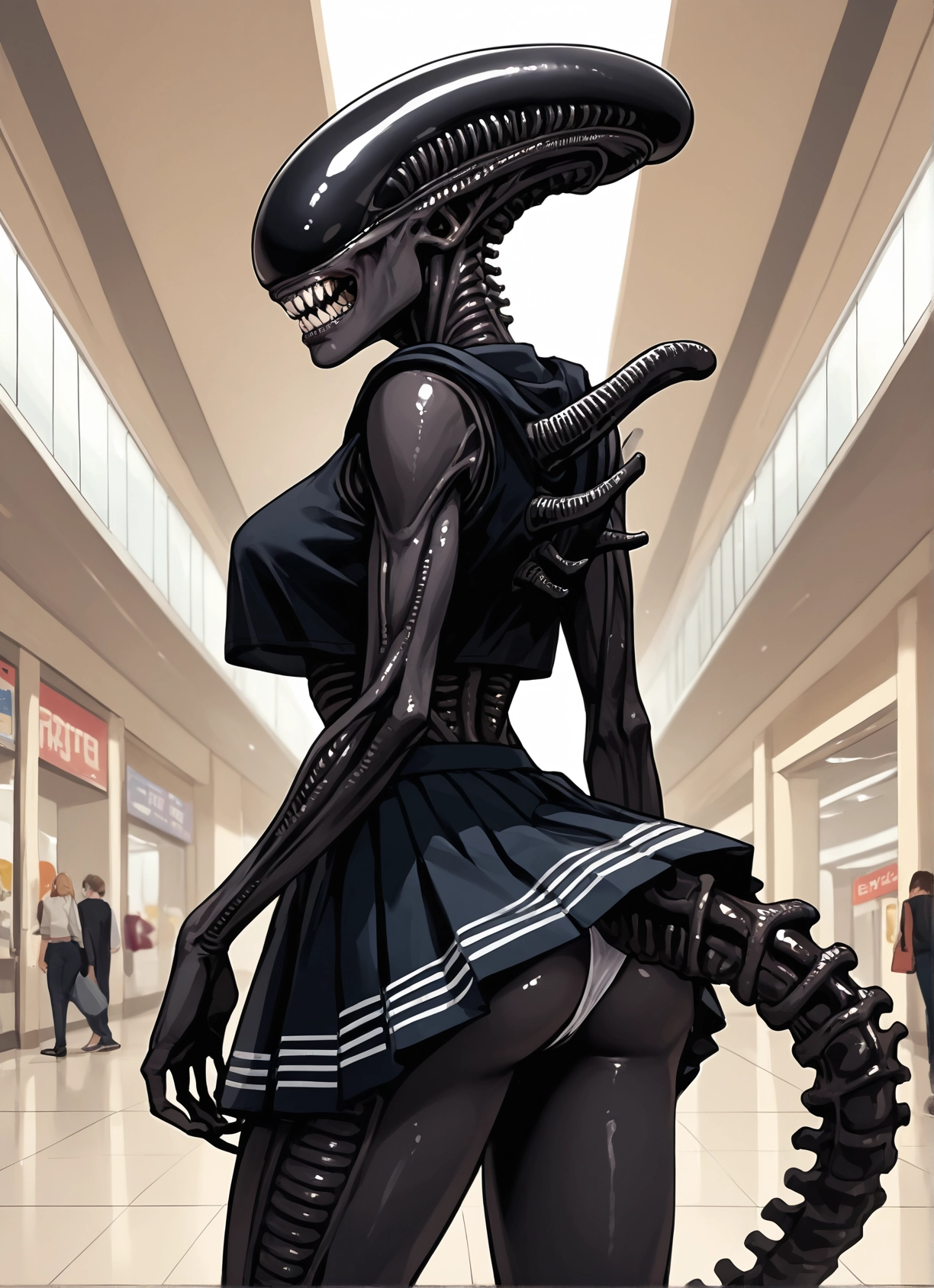 skirt, underwear, ass, panties, teeth, tail · Yamete.gg