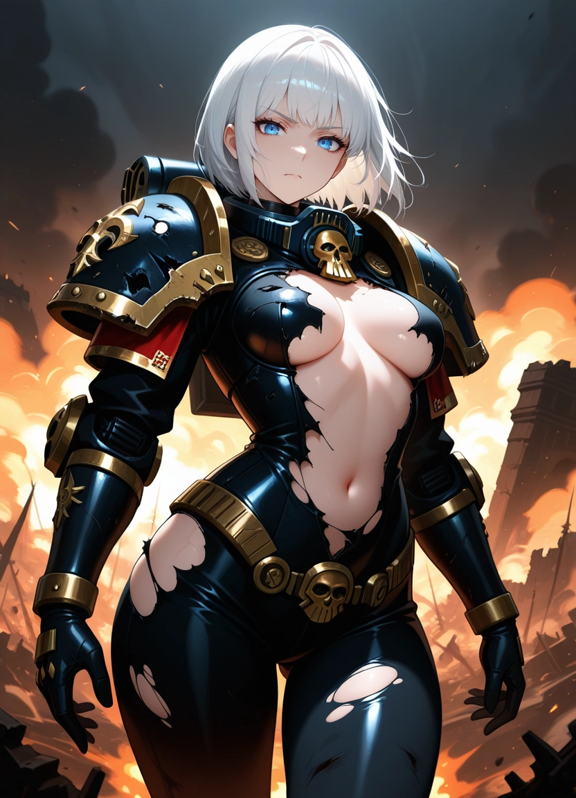 1girl, breasts, blue eyes, solo, torn clothes, looking at viewer · Yamete.gg