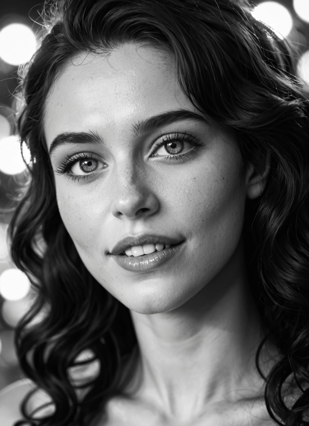 monochrome, greyscale, 1girl, solo, realistic, looking at viewer · Yamete.gg