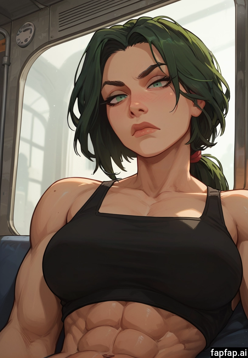 1girl, abs, muscular female, breasts, muscular, green eyes