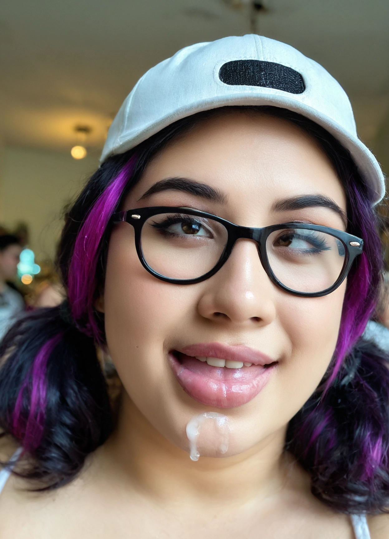 1girl, glasses, hat, baseball cap, solo, realistic · Yamete.gg