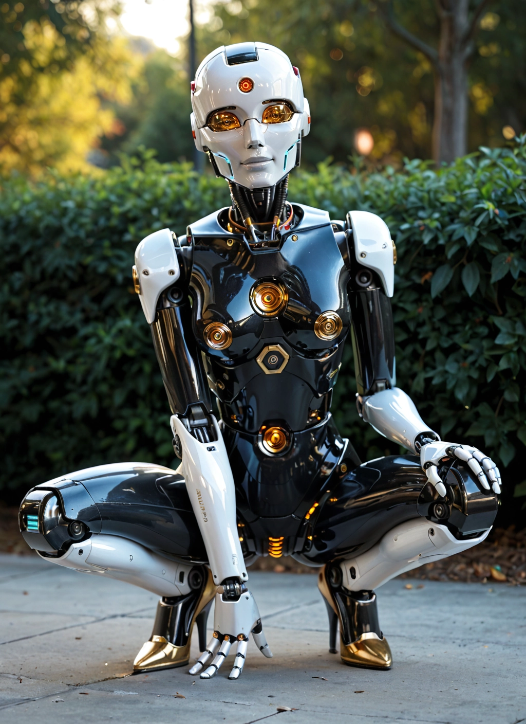 solo, squatting, high heels, robot, 1girl, humanoid robot · Yamete.gg