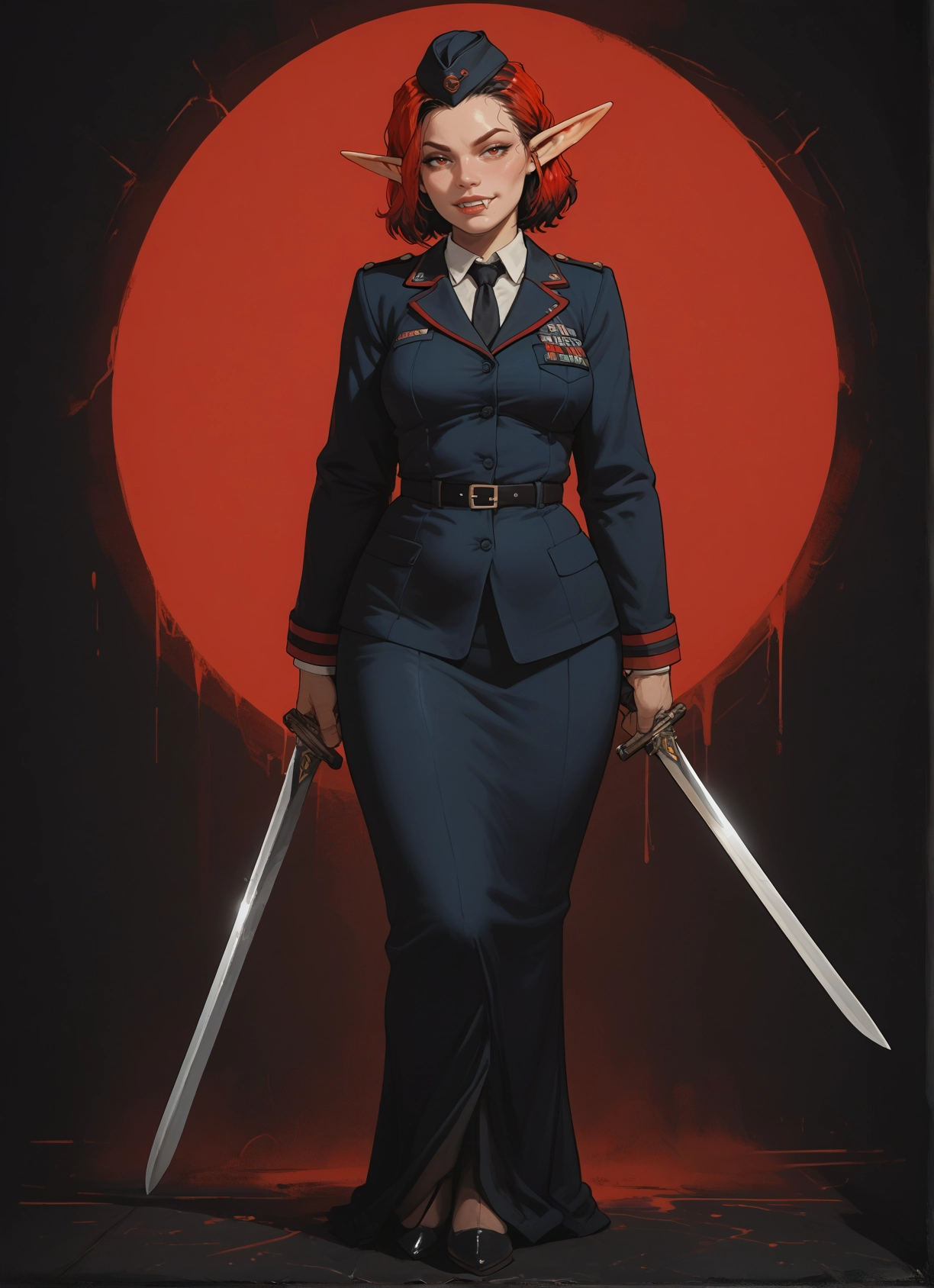 1girl, pointy ears, weapon, solo, sword, uniform · Yamete.gg