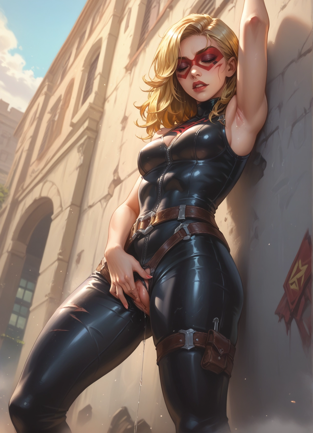 1girl, blonde hair, solo, breasts, armpits, pussy juice · Yamete.gg