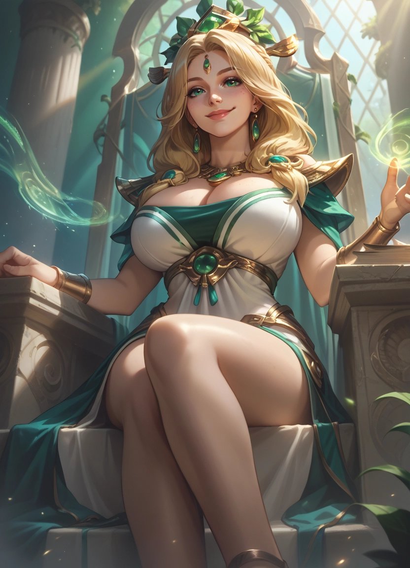 1girl, breasts, blonde hair, jewelry, large breasts, sitting · Yamete.gg