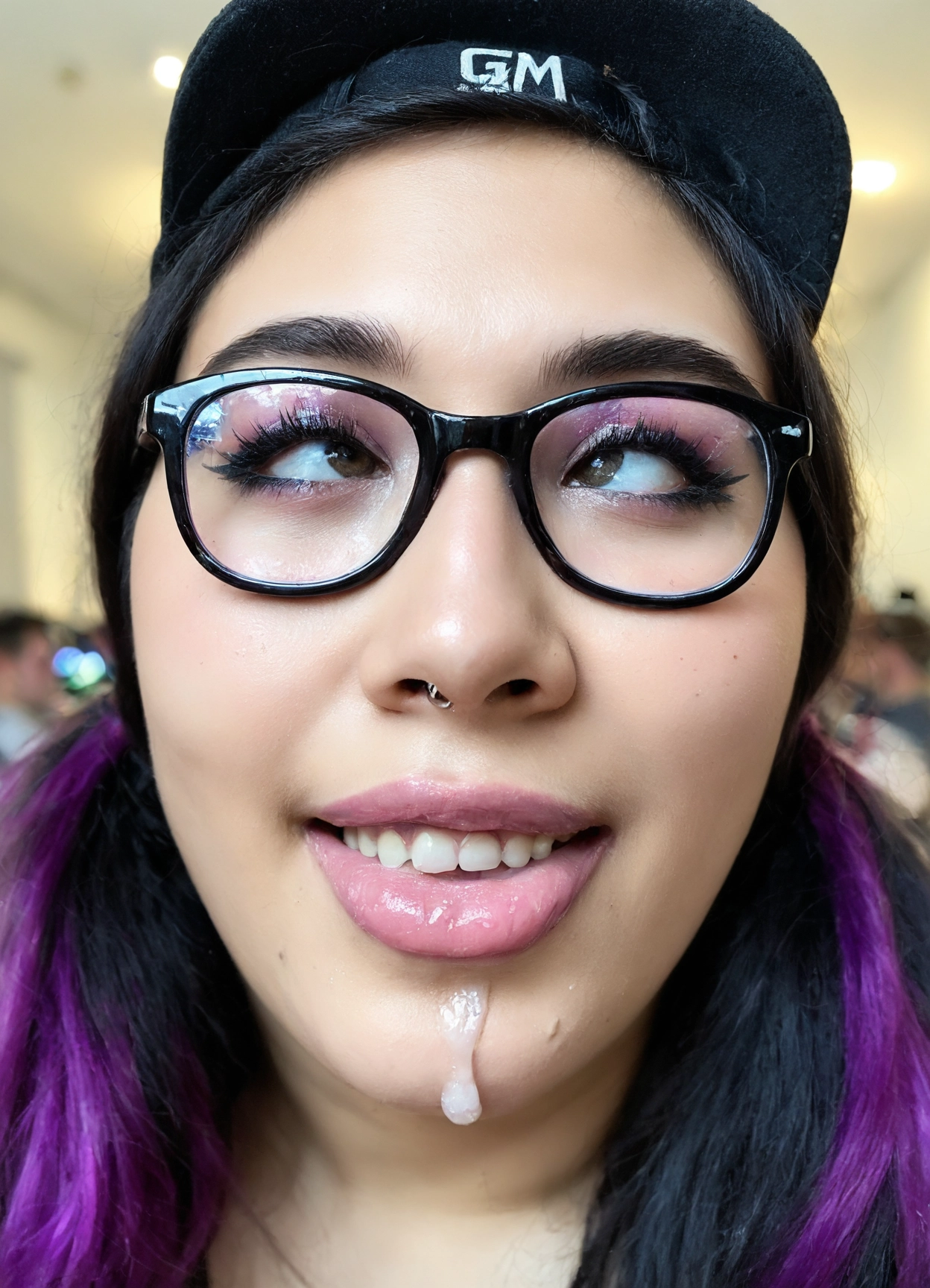 glasses, 1girl, solo, realistic, hat, teeth · Yamete.gg