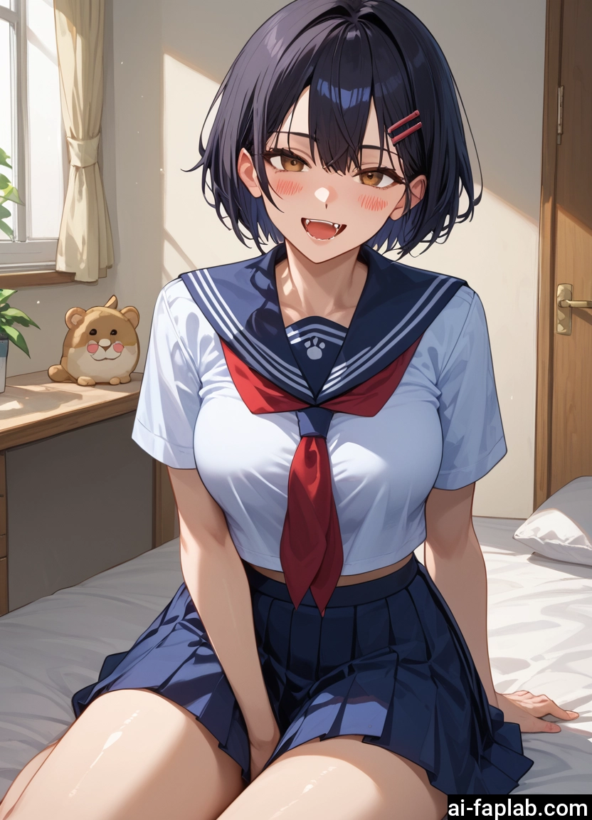 1girl, skirt, school uniform, open mouth, hair ornament, solo