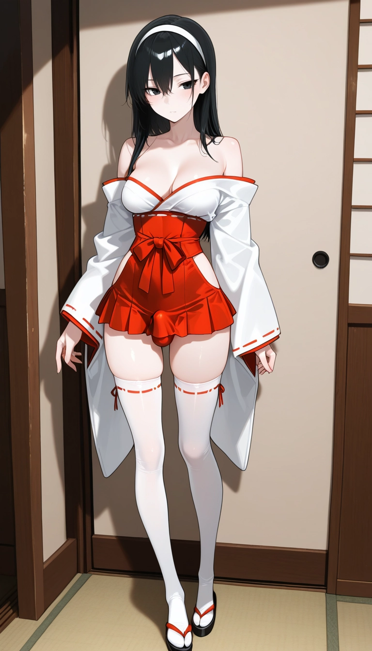futanari, 1girl, thighhighs, solo, japanese clothes, breasts · Yamete.gg