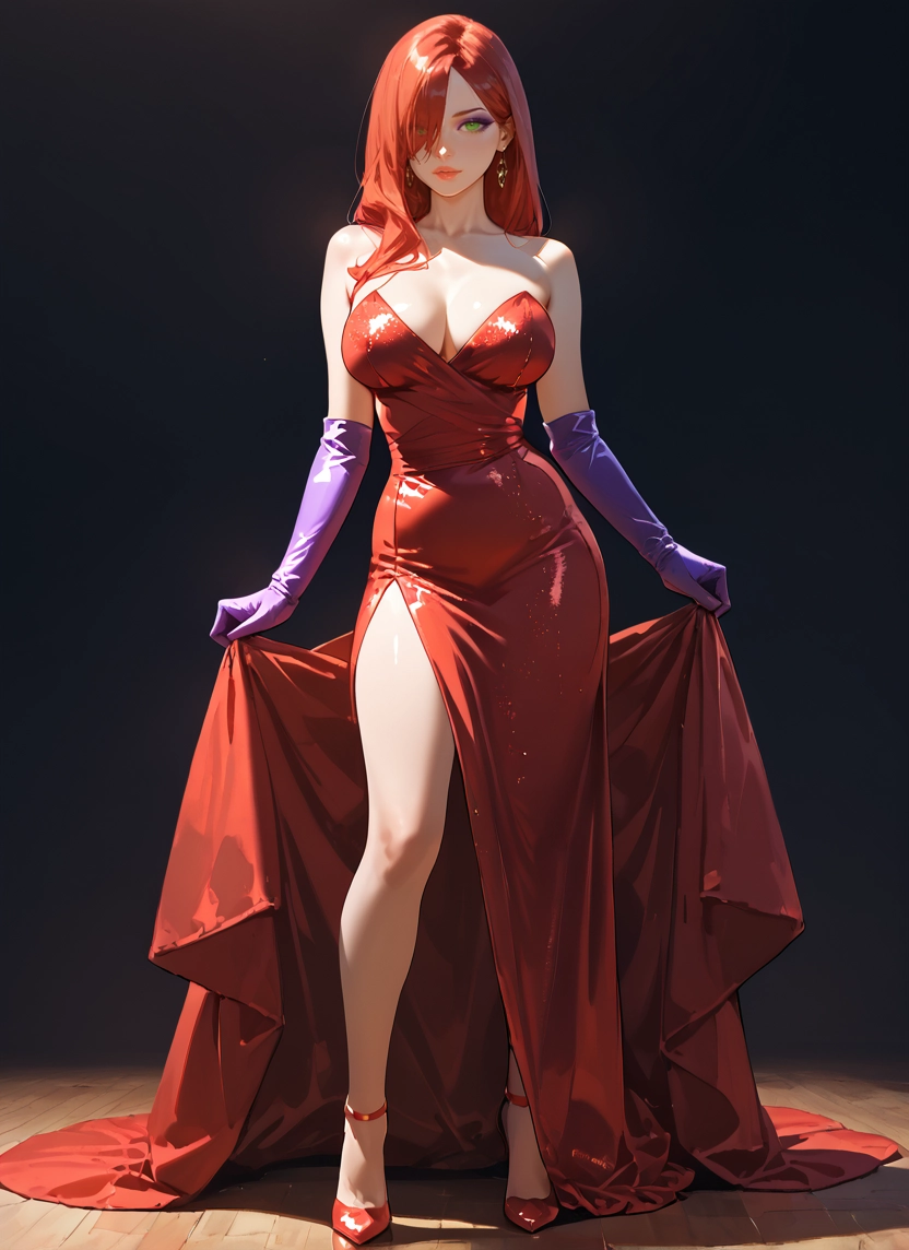 1girl, breasts, dress, gloves, jewelry, green eyes · Yamete.gg