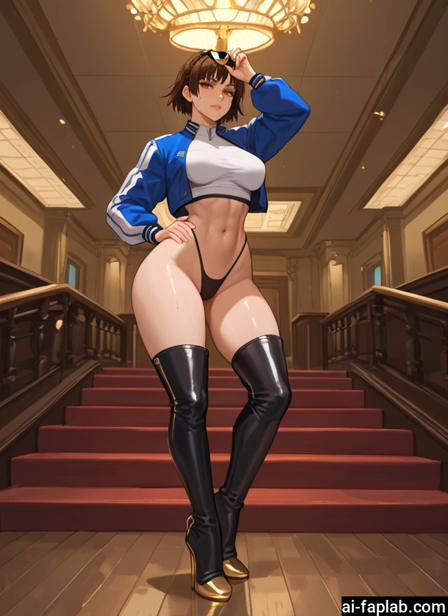 1girl, thighhighs, brown hair, boots, breasts, thigh boots · Yamete.gg