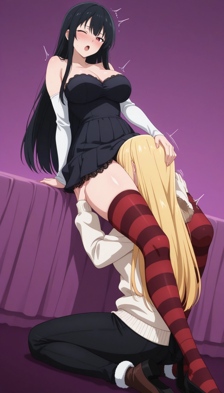 oral, cunnilingus, 2girls, multiple girls, yuri, thighhighs