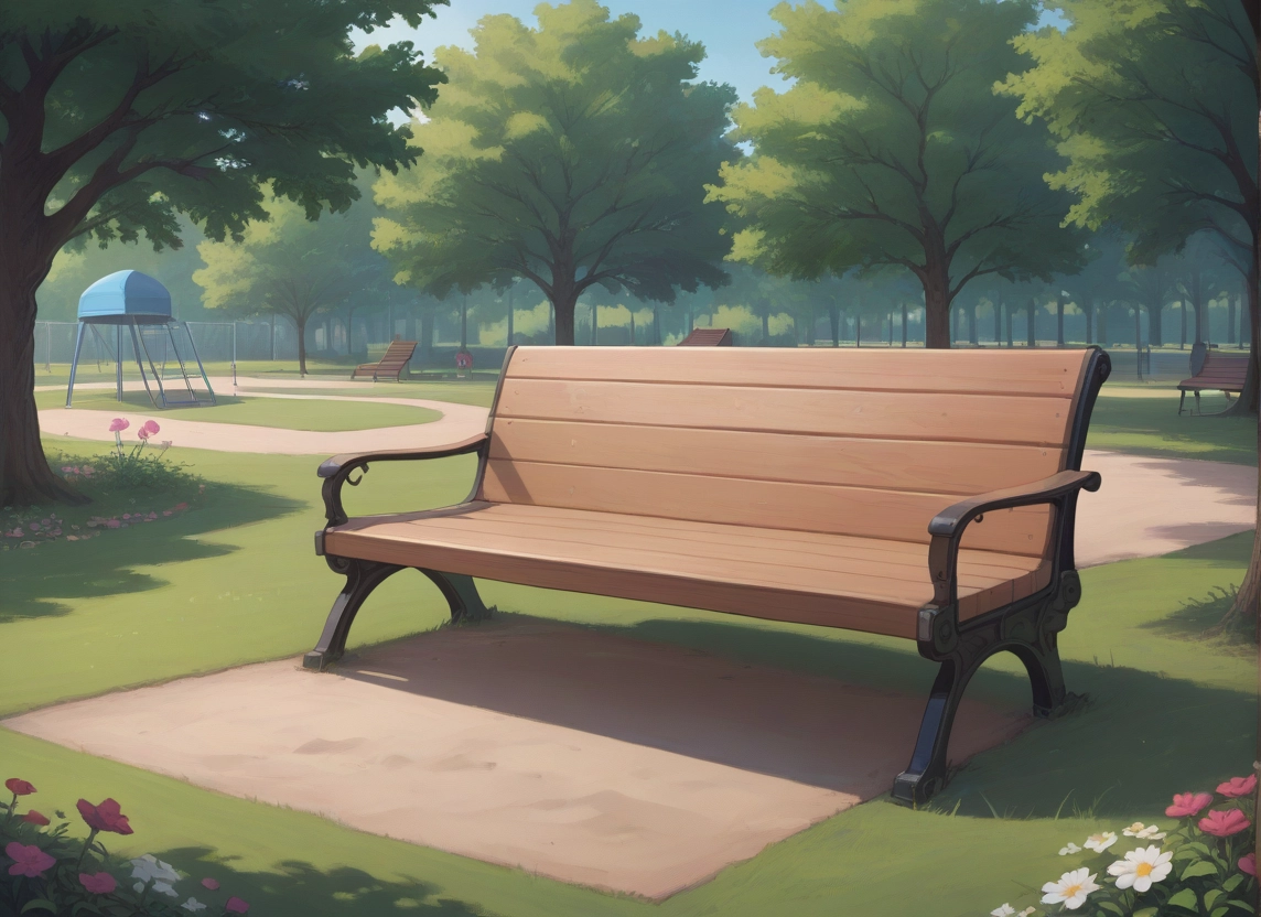 no humans, tree, scenery, bench, flower, outdoors