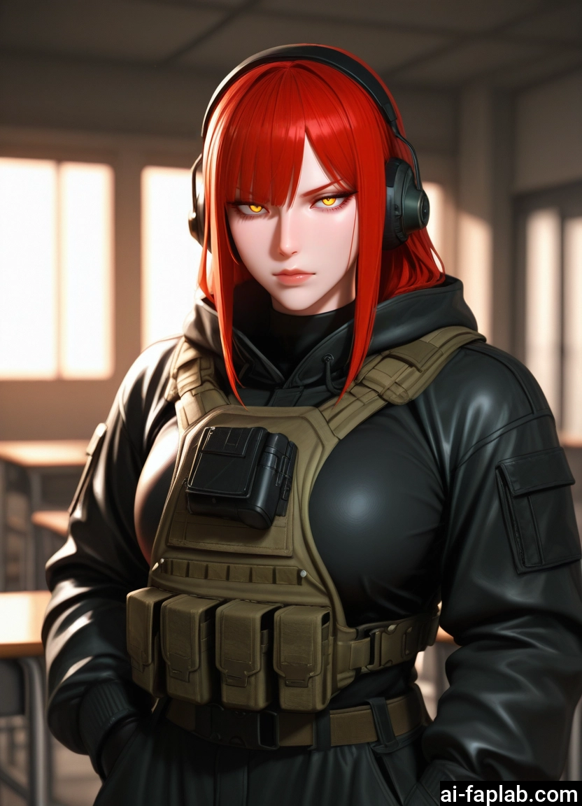 1girl, red hair, yellow eyes, solo, headphones, looking at viewer · Yamete.gg