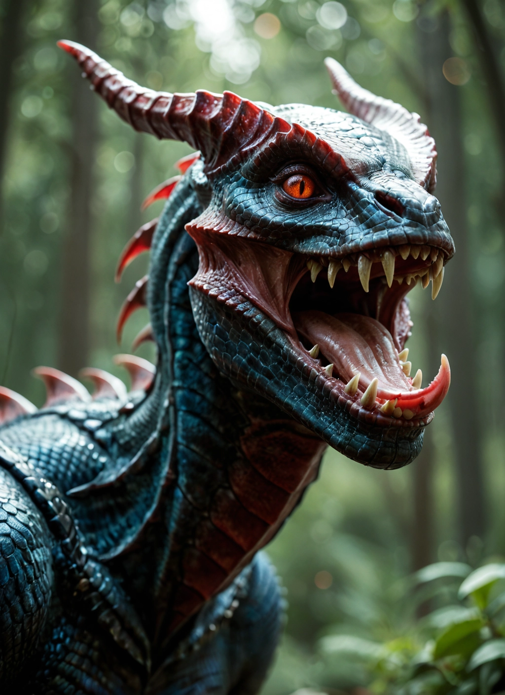 no humans, tongue, horns, open mouth, teeth, blurry · Yamete.gg