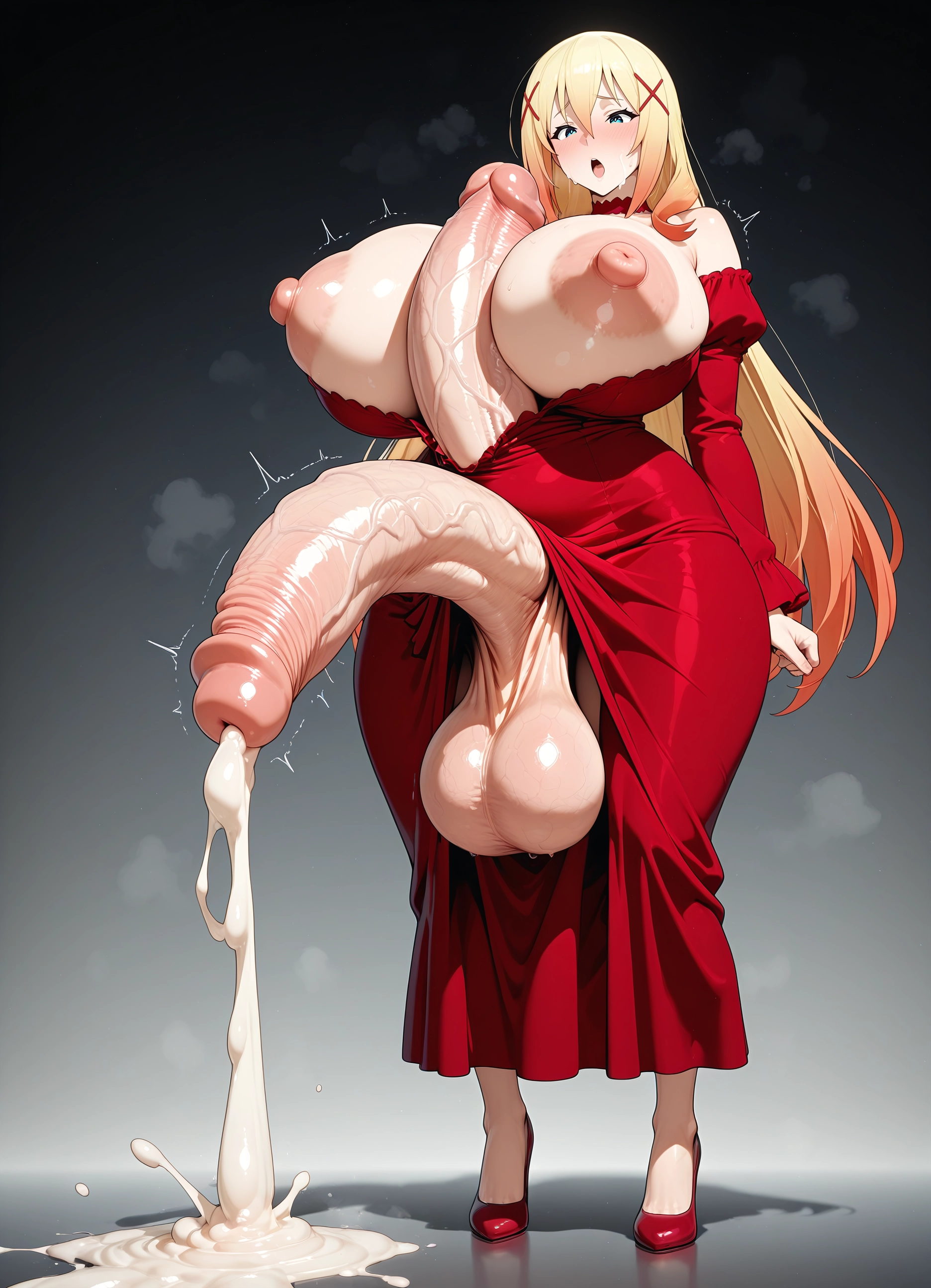 futanari, 1girl, breasts, penis, dress, cum · Yamete.gg