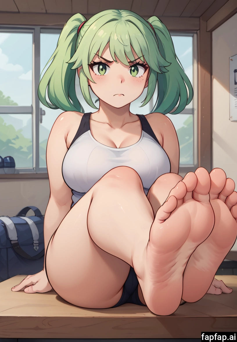 1girl, breasts, feet, toes, green eyes, soles · Yamete.gg