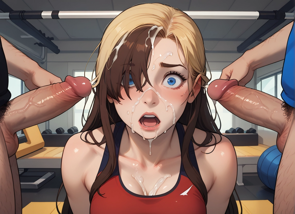 penis, 1girl, cum, breasts, blue eyes, facial · Yamete.gg
