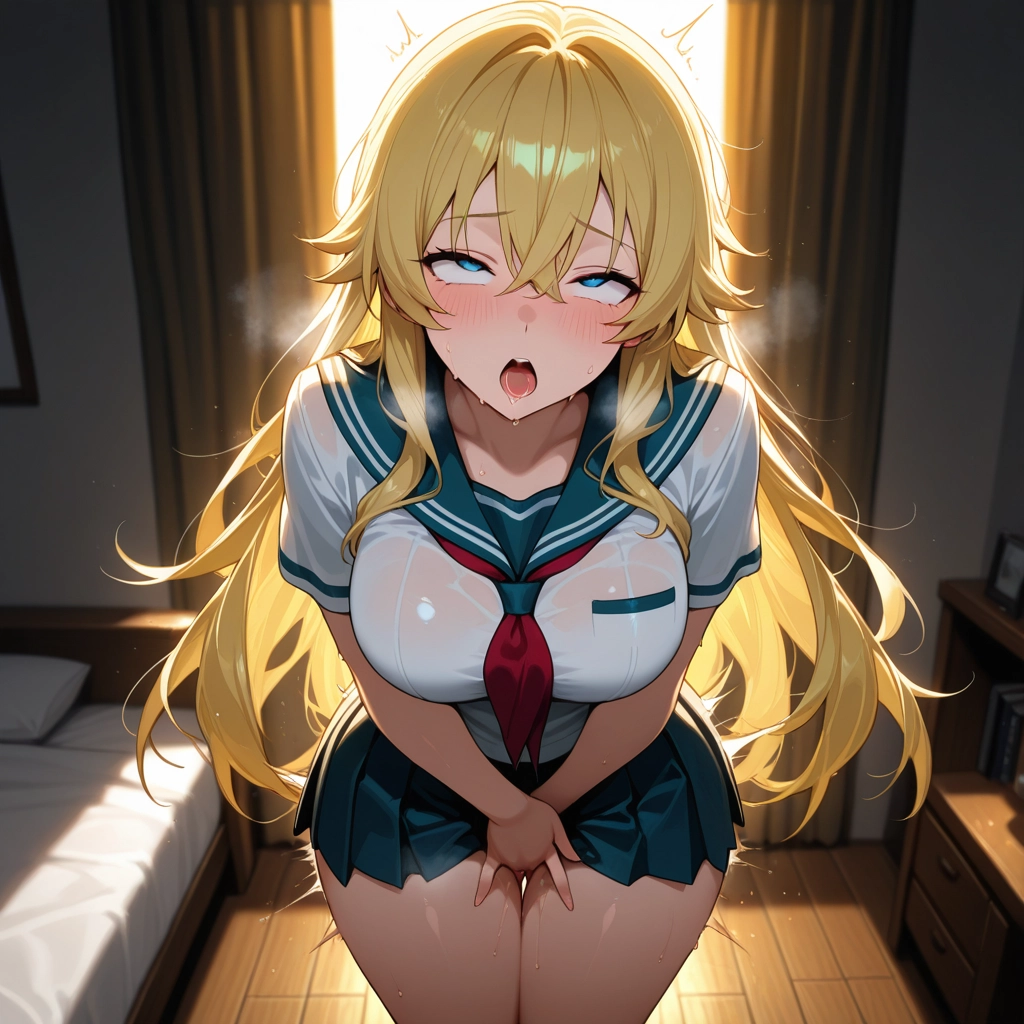 1girl, masturbation, bedroom, female masturbation, solo, school uniform · Yamete.gg