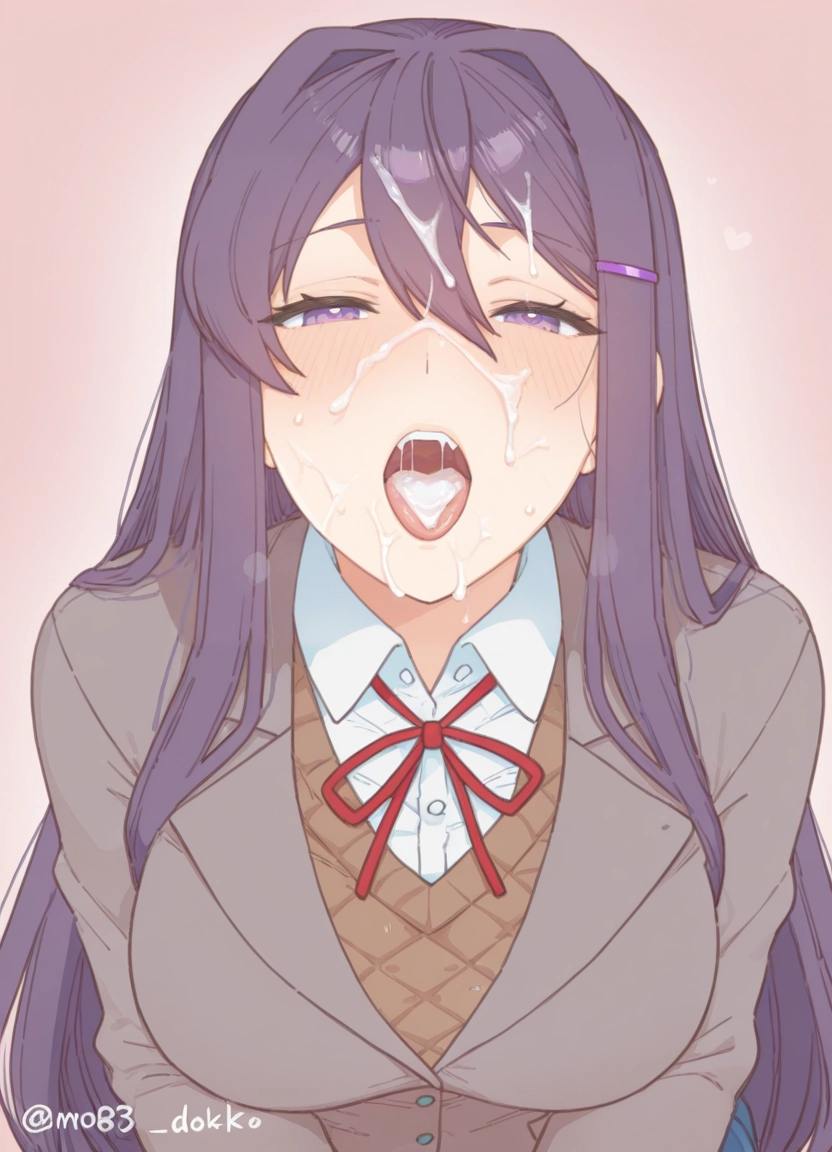 1girl, solo, cum, purple eyes, facial, long hair · Yamete.gg