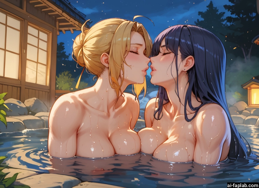 multiple girls, breasts, 2girls, onsen, closed eyes, yuri · Yamete.gg