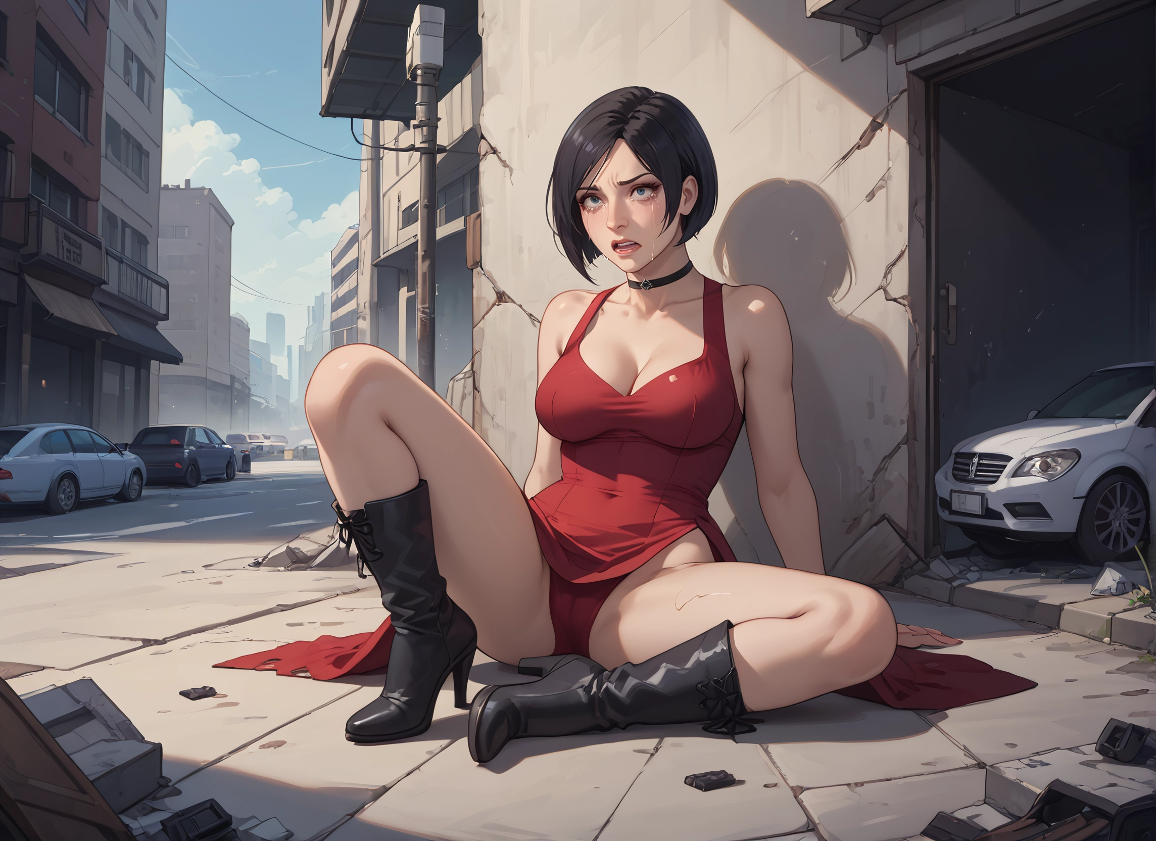 1girl, breasts, motor vehicle, ground vehicle, car, boots · Yamete.gg