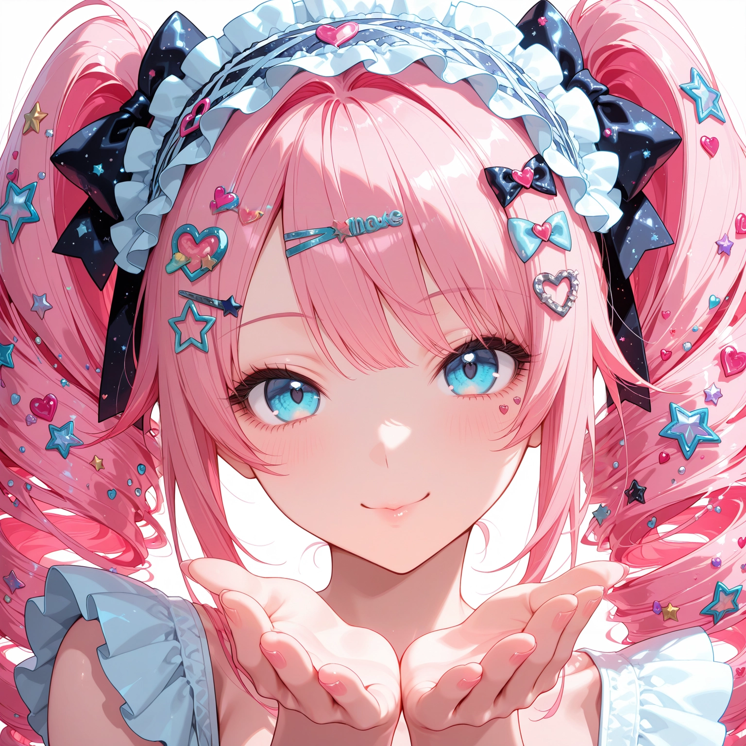 1girl, solo, hair ornament, pink hair, star hair ornament, drill hair · Yamete.gg