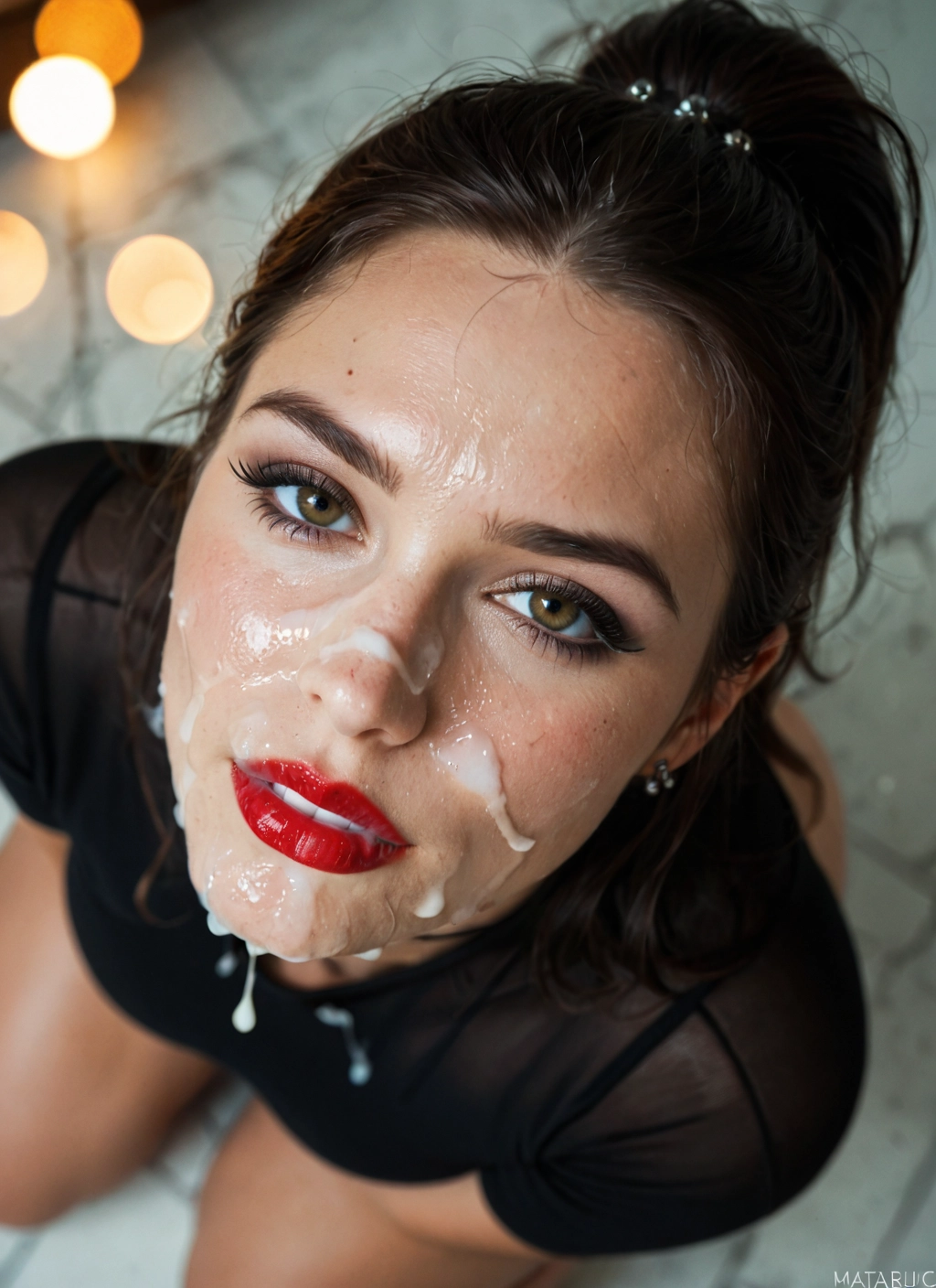 1girl, solo, cum, facial, looking at viewer, jewelry · Yamete.gg