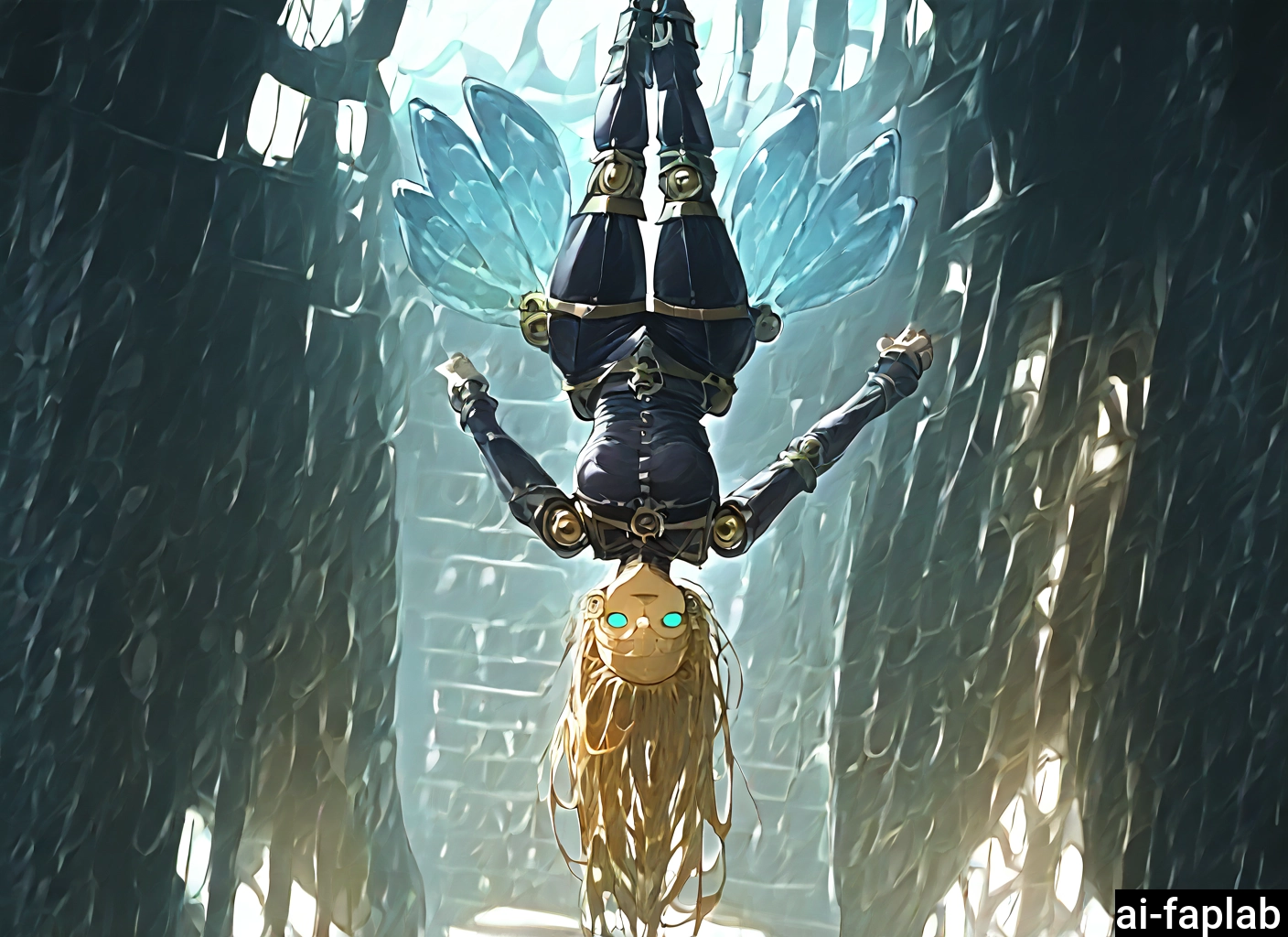 1girl, upside-down, solo, long hair, blonde hair, wings · Yamete.gg