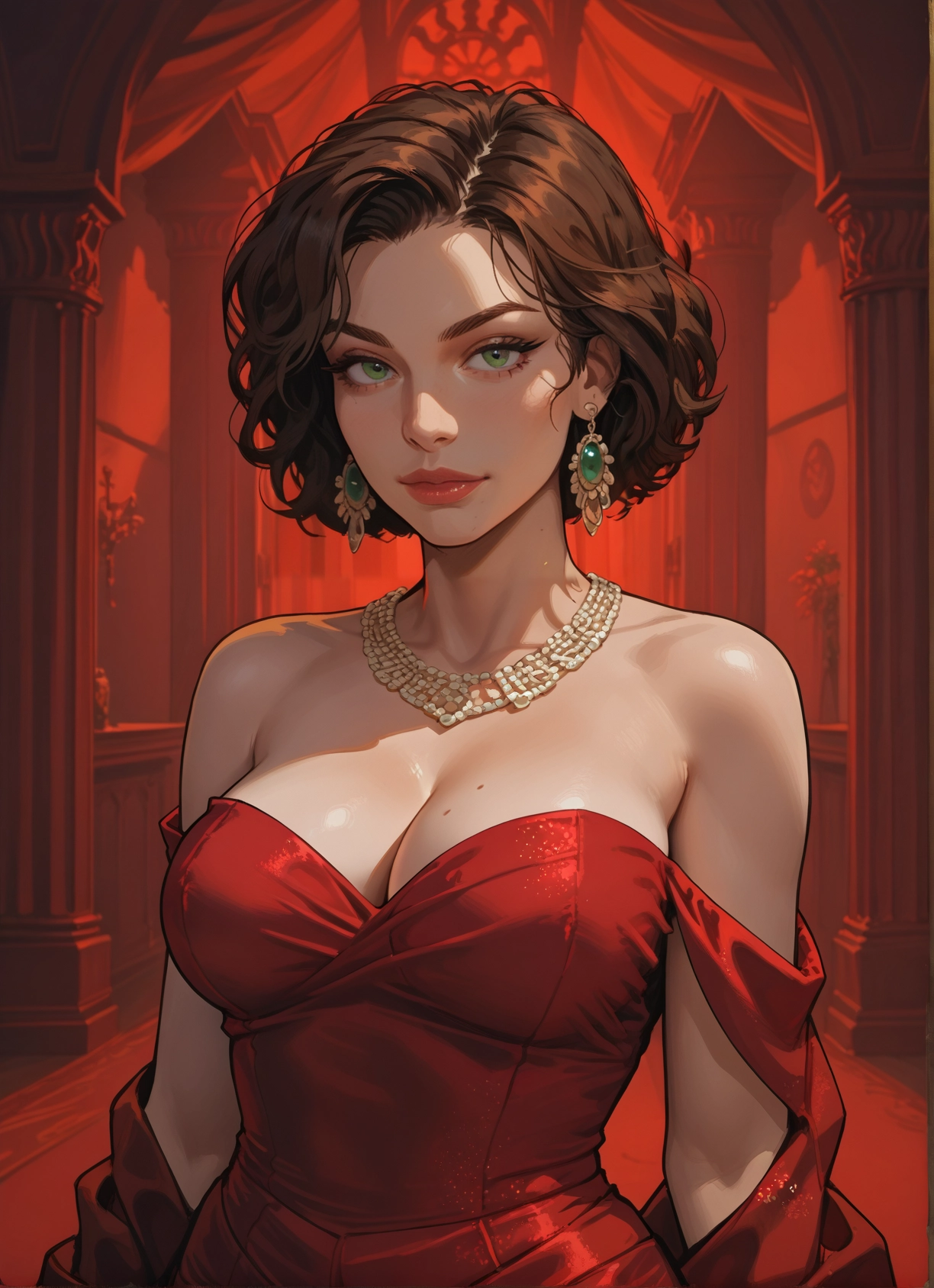 1girl, breasts, jewelry, dress, earrings, green eyes · Yamete.gg
