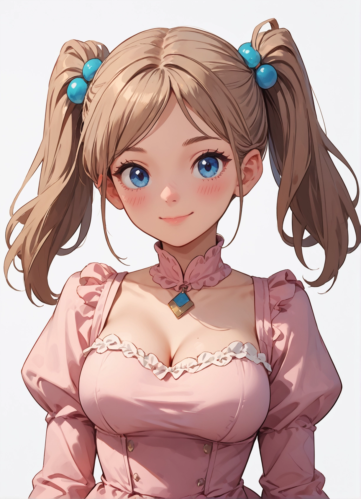 1girl, breasts, solo, blue eyes, twintails, cleavage · Yamete.gg