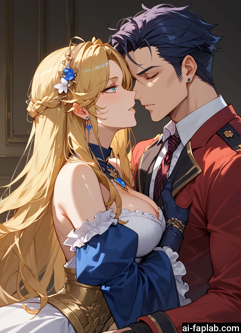1girl, 1boy, breasts, blonde hair, gloves, long hair