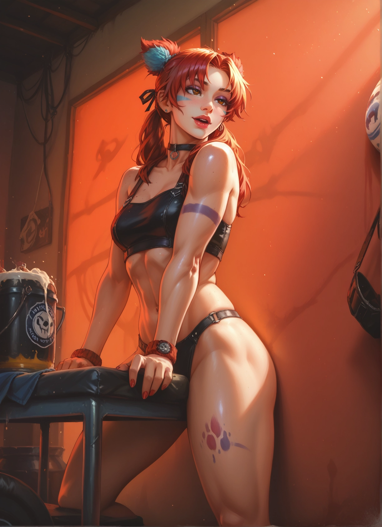 1girl, breasts, solo, tattoo, choker, navel · Yamete.gg