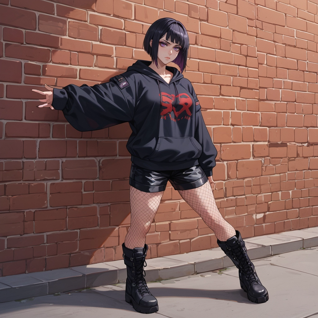 fishnets, 1girl, solo, fishnet pantyhose, boots, shorts · Yamete.gg
