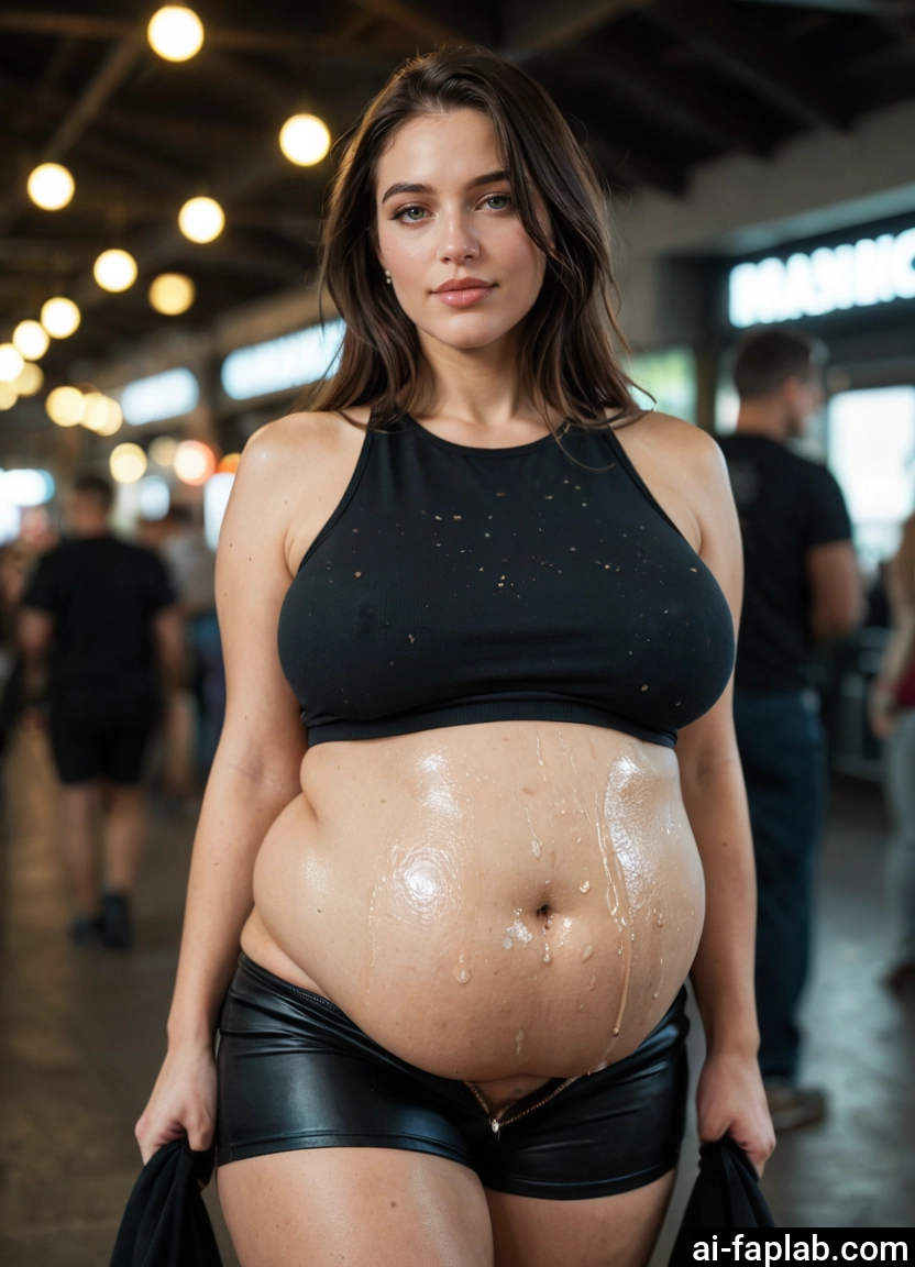 1girl, pregnant, navel piercing, breasts, brown hair, solo focus
