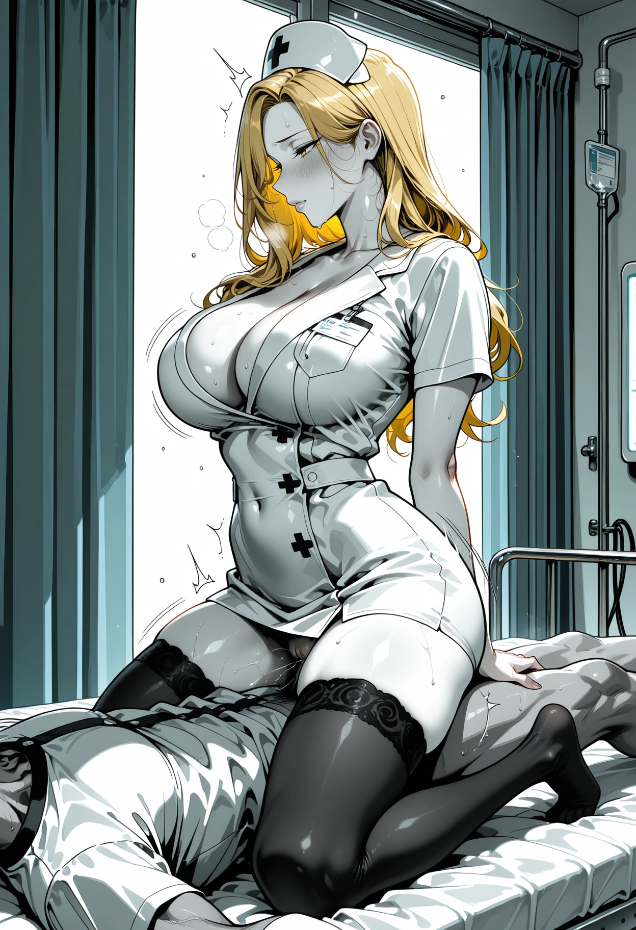 breasts, 1girl, thighhighs, nurse cap, nurse, long hair · Yamete.gg