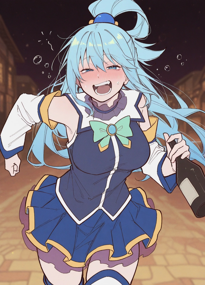 1girl, detached sleeves, blush, drunk, skirt, blue eyes · Yamete.gg