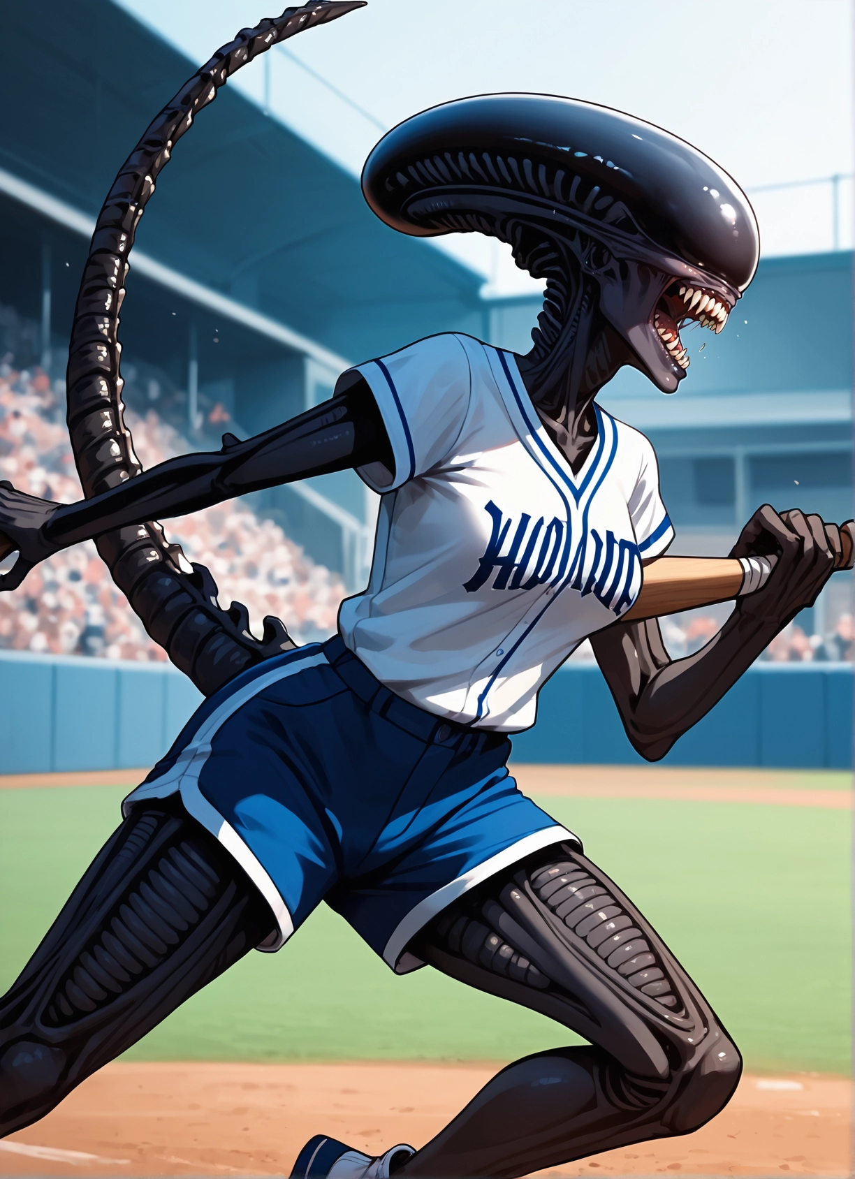 shorts, 1girl, tail, teeth, open mouth, sharp teeth · Yamete.gg