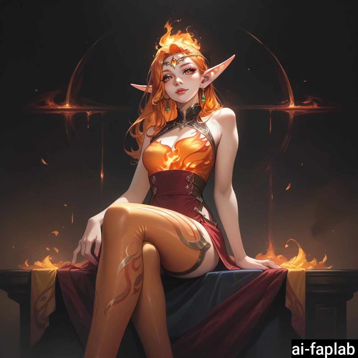 1girl, solo, pointy ears, thighhighs, sitting, jewelry · Yamete.gg