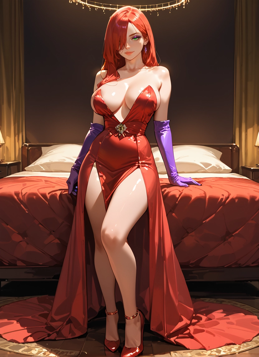 1girl, breasts, gloves, dress, large breasts, jewelry · Yamete.gg