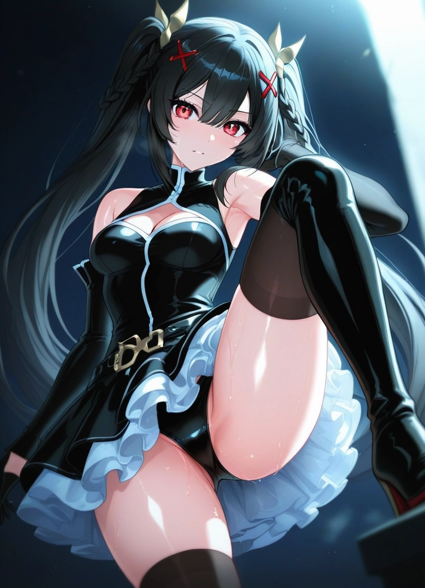 1girl, solo, red eyes, thighhighs, breasts, long hair · Yamete.gg