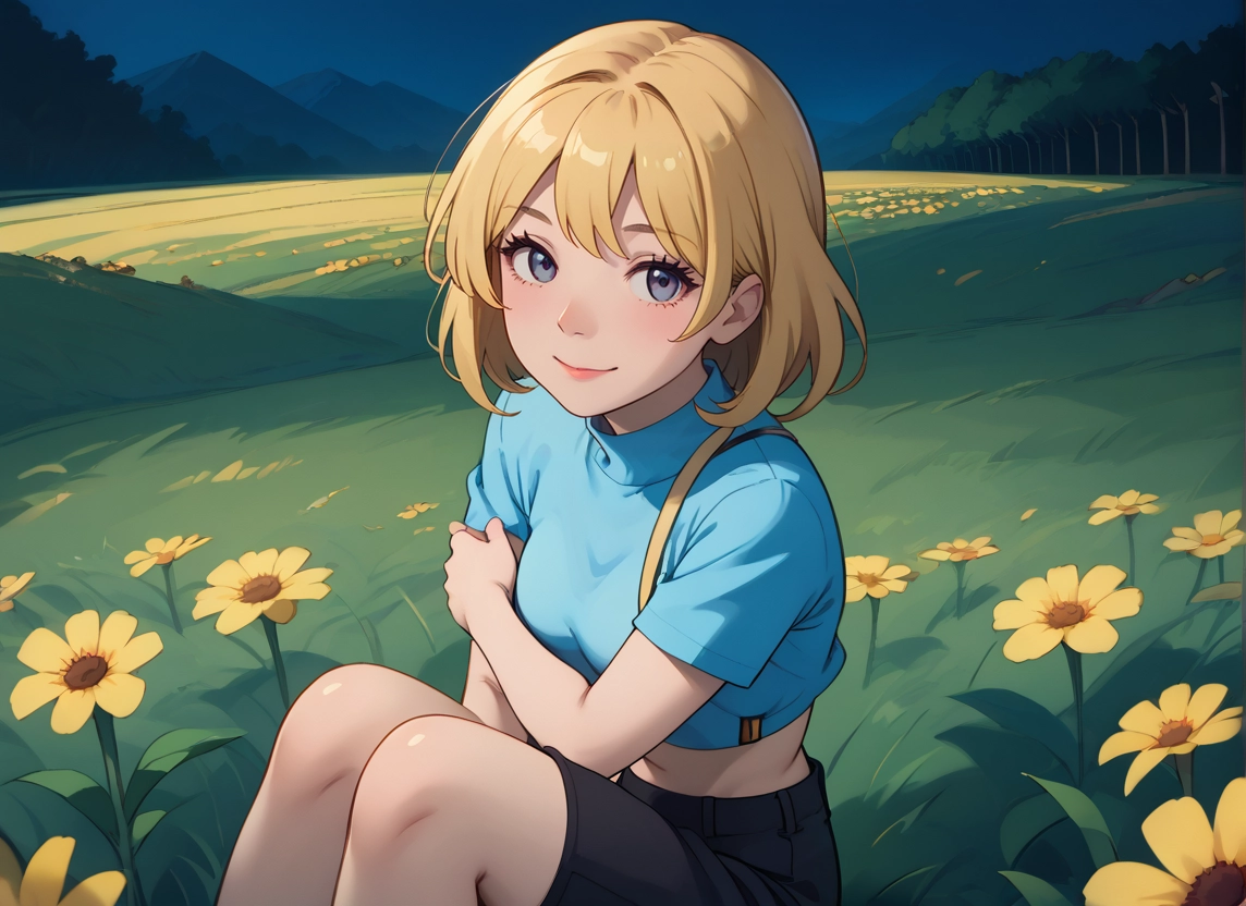 1girl, flower, solo, blonde hair, smile, looking at viewer · Yamete.gg